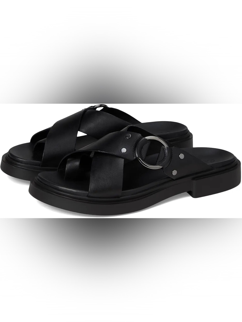 Ecco Black Leather Cross-Strap Slide Sandals NWOB - Picture 3 of 15